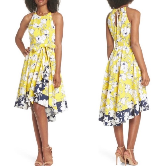 Eliza J Dresses & Skirts - Petite Eliza J Floral Tie Waist Dress, Size 8P - Yellow